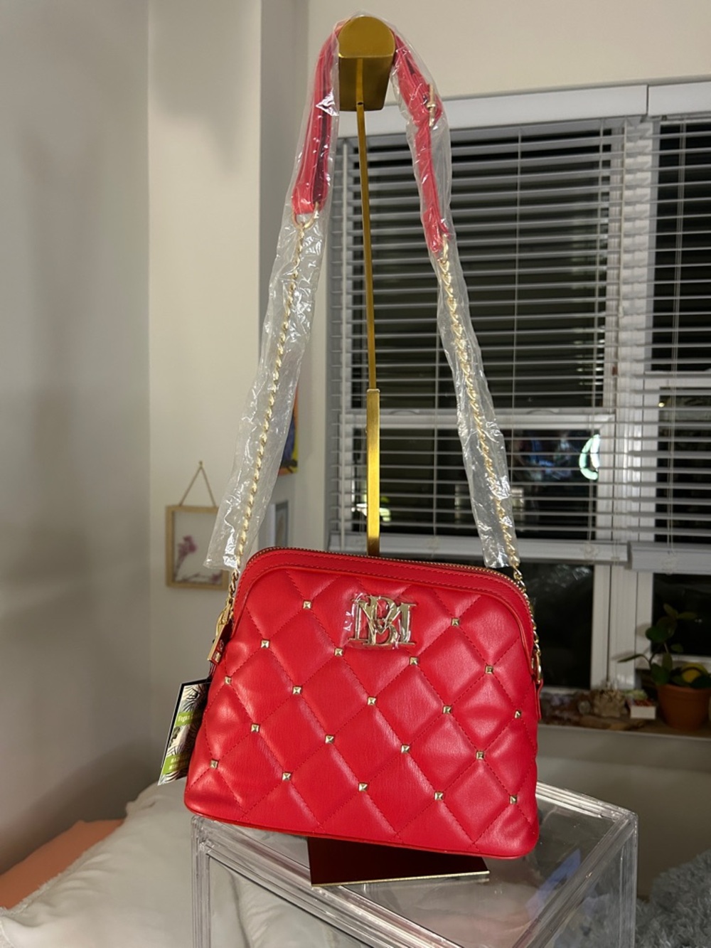 Badgley Mischka Red Quilted Crossbody with Gold Chain 7.5”x 9.75”x 4.5” NWT